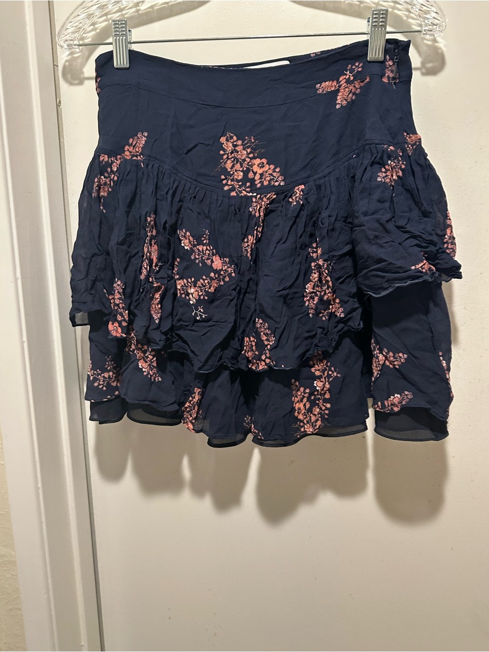 Derek Lam Navy Skirt with Pink Floral Print Size 4